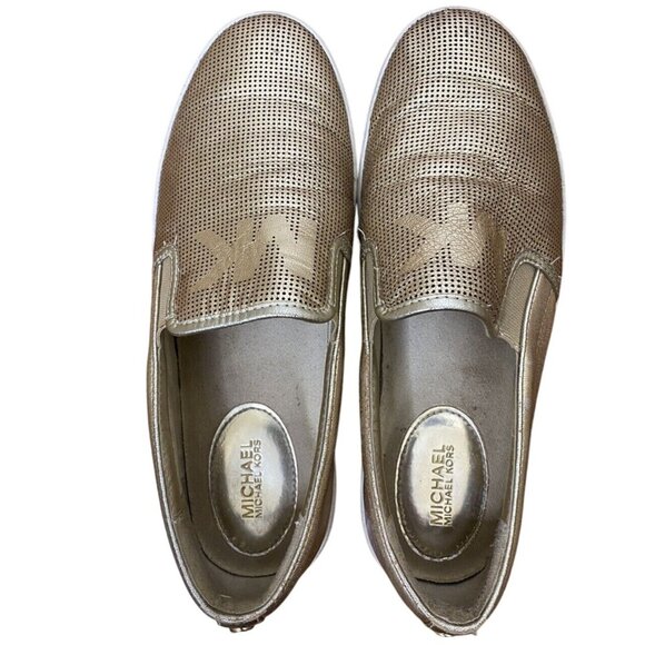 Michael Kors Gold Slip-On Sneakers Size 6.5 Metallic Leather Flats - Picture 5 of 7